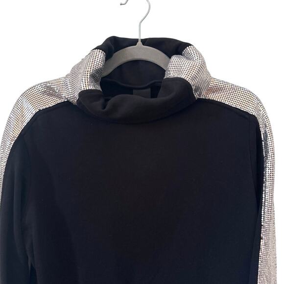 Pinko Silver Mesh Chainmail Turtleneck Stripe Detail Sweatshirt Black Size M - Picture 5 of 15